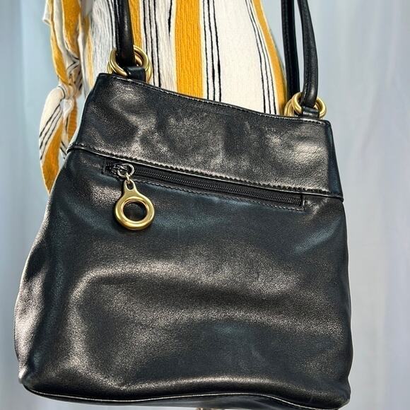 L.J.S. Collection crossbody black leather mini purse gold hardware snap closure - Picture 3 of 13